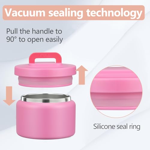 PIQUEBAR 8oz Kids Thermo for Hot Food,Small Lunch Thermo Food Container Stainless Steel,Easy Open Wide Mouth Thermo for Hot Cold Food for Preschool Travel - color: Pure Pink