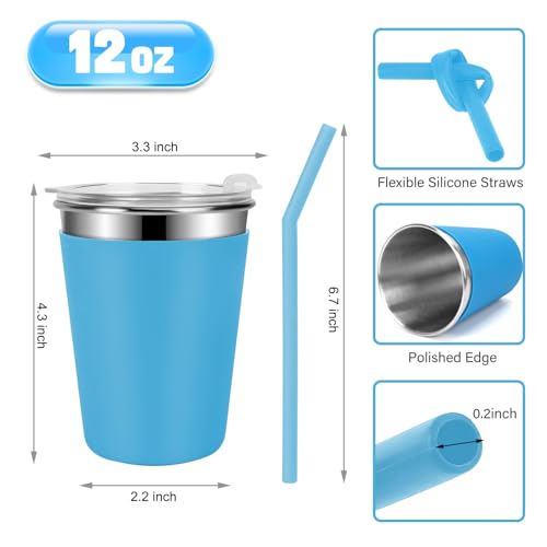 Yummy Sam 12 OZ Stainless Steel Kids Cups for Cold Hot Drink, Yellow Blue | Spill Proof Unbreakable Toddler Smoothie Cups, Water Drinking Tumblers for Children Adult School Outdoor Home Use - color: Yellow Blue