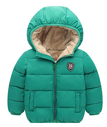 Happy Cherry Boys Girls Winter Thick Jacket Warm Fleece Fur Lining Zipper Hooded Windproof Coat Outwear for 1-7 Years - color: Green, size: 3-4T