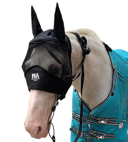 Majestic Ally Horse Fly Mask with Ears, Black - color: Black