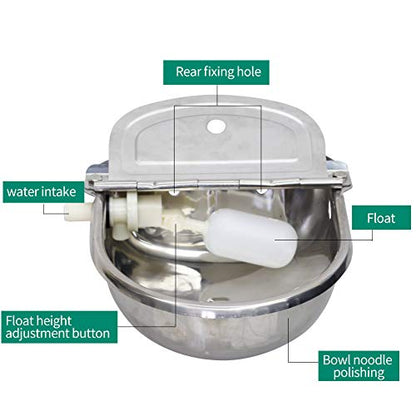 Automatic Water Trough Dog Feeder Bowl with 39" Length Pipe & Float for Cattle Horse Goat Sheep Animals Stainless Pet Livestock Tool