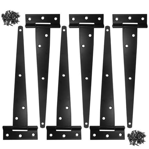 Murtenze Heavy Duty T-Strap Hinge, Black, 10 Inch, 6 pcs - color: Black, size: 10 Inch - 6Pack