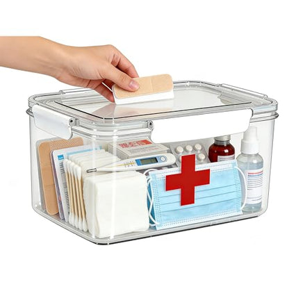 Large Pet First Aid Kit Bin Empty, First Aid Box, Acrylic Medicine Kit Case Organizer Empty, First Aid Kit Supplies Organizer for Emergency Set (White)