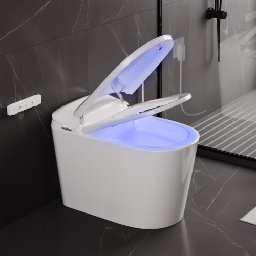 Smart Bidet Toilet with Tank Foam Shield Dual Auto Flush/Lid&Seat | Foot Sensor UV-C light Electric Modern One Piece Toilet for Bathroom with Siphon Dual Flush 0.8/1.2 GPF MAP 1000g - color: Snow White