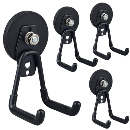 ULIBERMAGNET Heavy Duty Magnetic Garage Hooks,4 Pack Strong Large Magnet Hook for Power Drill,Garden Tools,Hose,Pegboard,Garage, Workshop,Magnetic Storage Hooks for Indoor Outdoor Hanging(Black) - style: 2.59INCH 4PACK Black Medium Hooks