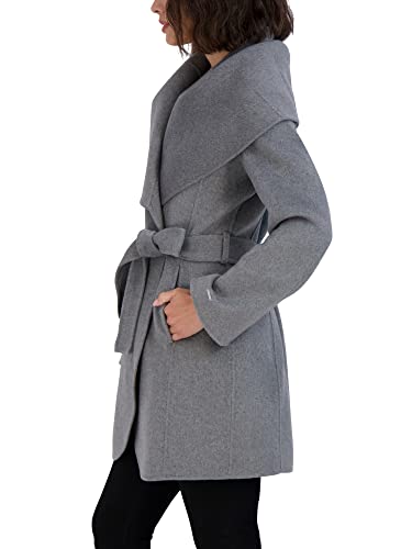 TAHARI Womens Double-faced Luxury Soft Wool Blend Peacoat Removable Belt Wool Coat Oversized Collar - color: Ash, size: Large