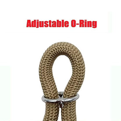 Braided Round Martingale Dog Collar, Training Collar with Slidable Stop Ring - Ideal for Medium/Large Dogs (M+(1/2") - 18" Long, Khaki) - color: Khaki, size: M+(1/2") - 18" Long