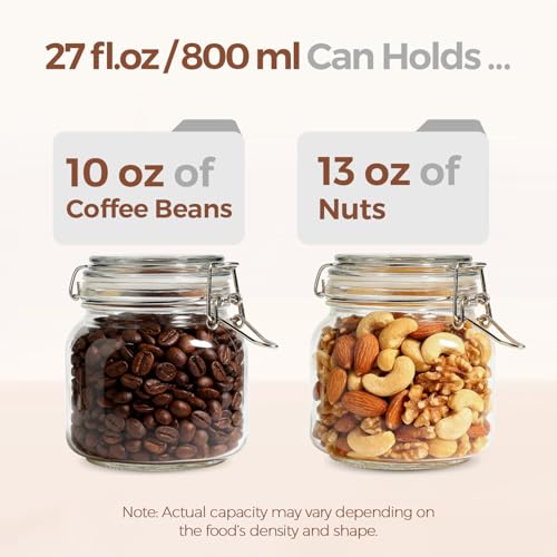 ComSaf Square Glass Pickling Jars 27 oz 6 Pack with Airtight Lids Pantry - size: 27oz*6