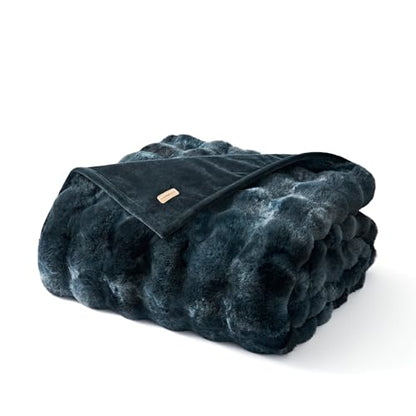 EverGrace Faux Rabbit Fur Bubble Throw Blanket, 50"x60", Marble Deep Indigo - color: Deep Indigo Marble, size: 50"x60"