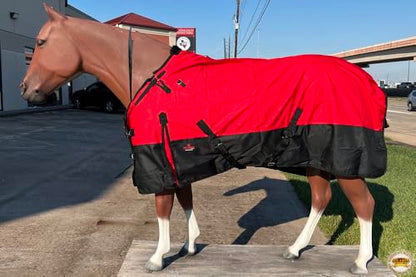 Waterproof Horse Turnout Sheet Hilason 1200D Rip-Stop Lightweight Rain Sheet with Belly Wrap Taffeta Lining Shoulder Gussets - color: Red With Black, size: 69 in
