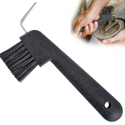 Jeffers 2 in 1 Horse Hoof Pick & Brush Combination Tool, 4" handle - Black - color: Black