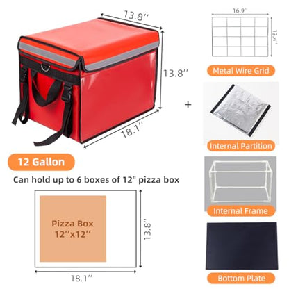 TooCust Large Insulated Food Delivery Bag with Fixed Base and Internal Frame, XL-18.1"x13.8"x13.8", Commercial Pizza Delivery Bag w/Divider, Waterproof & Foldable Catering Bag Food Deliveries, Red - color: Red, size: XL-18.1"x13.8"x13.8"