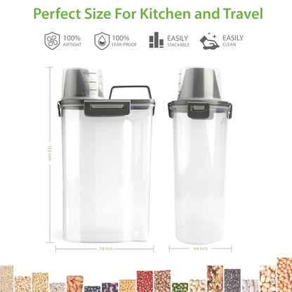 Viretec Rice Airtight Storage Container, 3 to 5Lbs Cereal Dry Food Flour Bin, Pet Dog Cat Food Dispenser with Measuring Cup, BPA Free Clear Plastic Kitchen and Pantry Organization Bin for Sugar - color: 3L/Grey