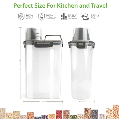 Viretec Rice Airtight Storage Container, 3 to 5Lbs Cereal Dry Food Flour Bin, Pet Dog Cat Food Dispenser with Measuring Cup, BPA Free Clear Plastic Kitchen and Pantry Organization Bin for Sugar - color: 3L/Grey