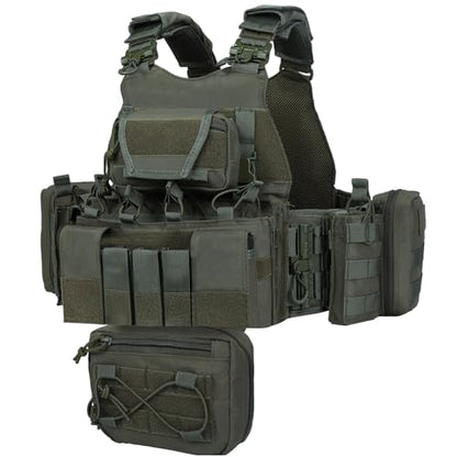 YAKEDA Outdoor Training Vest With PALS System MultiFunctional MOLLE Quick Release Vest- For Hiking, Camping Training - color: Cavalry Green