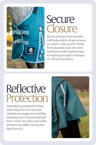 Equinavia Arktis Reg. Neck Lightweight Turnout Blanket 100g - Deep Green - 66 in - color: Deep Green, size: 66 in