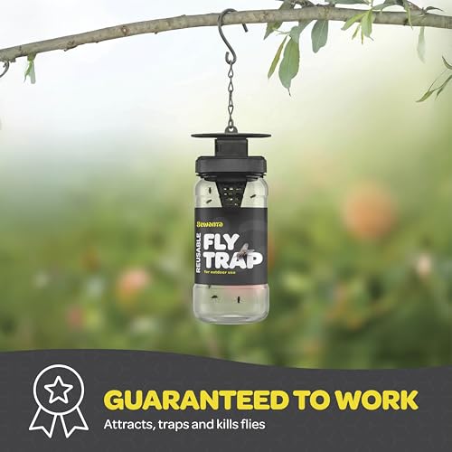 Outdoor Fly Trap [4 Pack] Fly Traps Outdoor with Dissolvable Non-Toxic Bait - Fly Repellent for Outdoor Use Only - Controls Flies for Patios, Barns, Ranches Etc. Hanging Fly Traps with Tie Included - size: 4 Pk