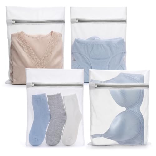 Muchfun 4Pcs Durable Fine Mesh Laundry Bags for Delicates 12 x 16 Inches - size: 4 Medium