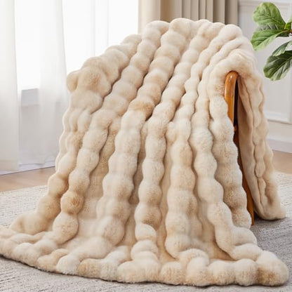 Anysay Faux Fur Throw Blanket, 1000GSM Fluffy Soft Bubble Blanket 60''*80'' - color: Camel, size: Twin