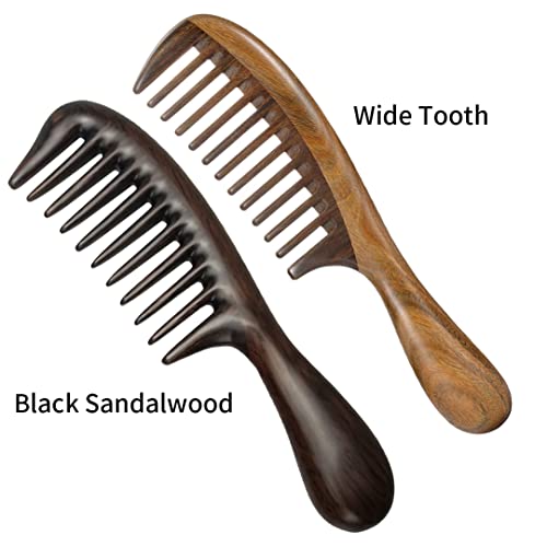 Louise Maelys 2 Pack Wooden Wide Tooth Combs For Curly Hair - color: Wide Tooth+Black Sandalwood