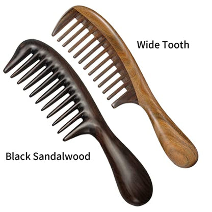 Louise Maelys 2 Pack Wooden Wide Tooth Combs For Curly Hair - color: Wide Tooth+Black Sandalwood