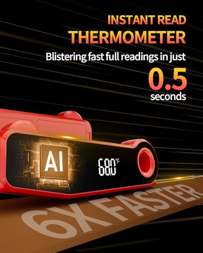 2026 Upgrade Meat Thermometer Digital for Cooking, 0.5s Instant Read Food Thermometer, ±0.5 ℉ Accuracy Kitchen Thermometer, Large LED Display, IP67 Waterproof for Grill, BBQ, Oven, Brewing, Baking - color: Red