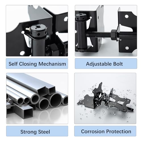 Self Closing Gate Hinges, 90 Degree Adjustable Hinges, Black, 2 Pack