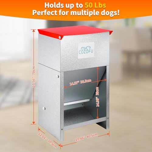 Dog Feeder Galvanized Metal Pet Food Auto Gravity Dispenser Dog 50lb - color: Deep Red(Feeder)