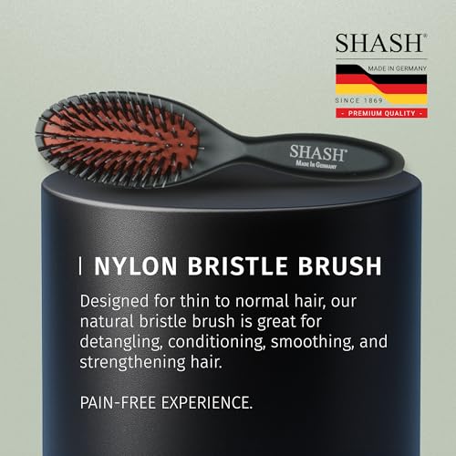 SHASH Since 1869 Hand Made In Germany - Nylon Boar Bristle Brush Suitable For Normal to Thick Hair Gently Detangles, No Pulling or Split Ends - Softens Improves Hair Texture, Stimulates (Extra Small) - size: Extra Small
