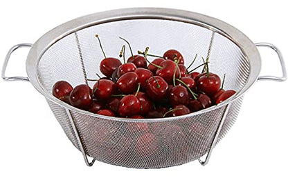 AJIODA Stainless Steel Mesh Colander Strainer Basket, 3 Quart Fine Mesh Net Colander with Heavy Duty Handles & Wide Rim & Resting Feet for Strain, Drain, Rinse, Fry, Steam or Cook Vegetables & Pasta - size: 3 Quart