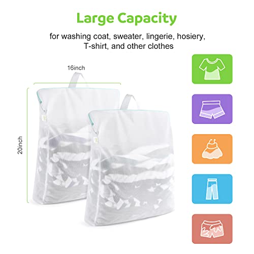OTraki 2 Pack Large Mesh Laundry Bag with Handles 16x20 inch, White - size: 16 x 20 inch