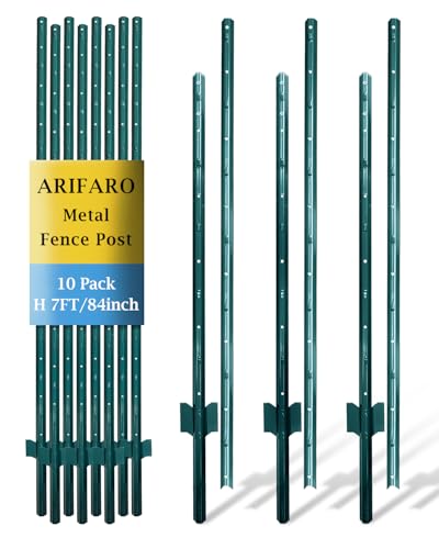ARIFARO Fence Posts 7 Feet, 10-Pack, Heavy Duty U Post, Metal Fence Post - color: Green 10 PCS, size: 7 FT Splicable