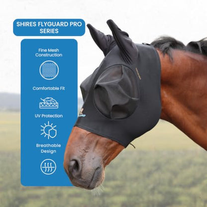 FlyGuard Pro Stretch Fly Mask with Ears | Extra Full Size | Ultra‑Comfort Fit | 3D Dome Eye Mesh | 70% UV Blocking, Breathable Stretch Fabric | Full‑Coverage Fly & Midge Protection - Jet Color - size: Extra Full