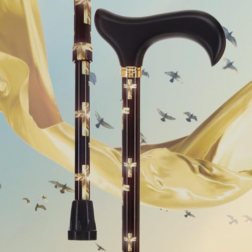 Royal RC Canes Walking Sticks for Men and Women - Stylish Designer Fashionable Adjustable Derby Canes - Lightweight Aluminum Cool Walking Sticks with HD Patterns - color: Golden Cross (Multicolor)