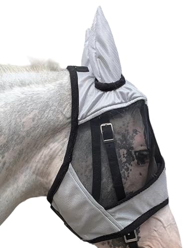 Majestic Ally Horse Fly Mask with Ears, Silver - color: Silver