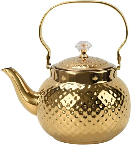 2L Hammered Tea Kettle Stovetop, Gold Tea Pot with Straine for Stove - color: Gold-2L