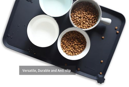 Hoki Found L Silicone Non Slip Pet Dog Cat Bowl Mats - Placemat, Waterproof Food Mats for Carpet - Black - color: Black, size: 22" x 14"