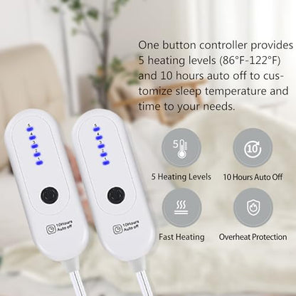 Electric Blanket King Size, Dual Control, White, 100" x 90" - color: White, size: King-100"x90"