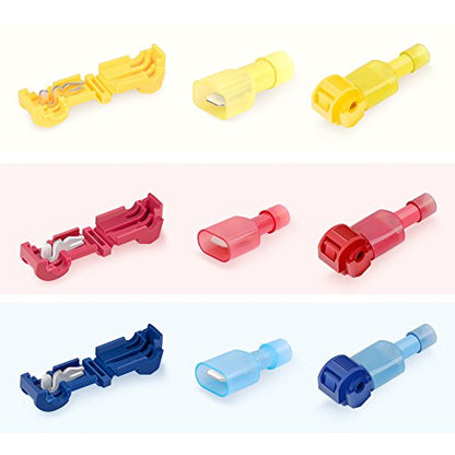 Nilight - 50031R 240 Pcs/120 Pairs Splice Wire Terminals T-Tap Self-Stripping with Nylon Fully Insulated Male Quick Disconnects Kit