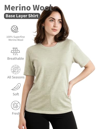 SHEEP RUN 100% Merino Wool T Shirt for Women Breathable Wicking Casual Travel Base Layer Shirt - color: Black V, size: Large