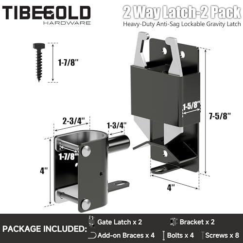 2 Way Gate Latch, Heavy Duty Two Way Farm Gate Latch, Black Anti-Sag Fence Gate Latch, Lockable Gravity Latch Gate Hardware for Fences, Metal Gates, Farm, Horse Corrals, Ranches, 2 Pack