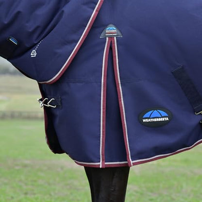 WeatherBeeta ComFiTec Essential Turnout Detach-A-Neck 220G, Navy/Burgundy, 72" - color: Navy/Burgundy, size: 72"