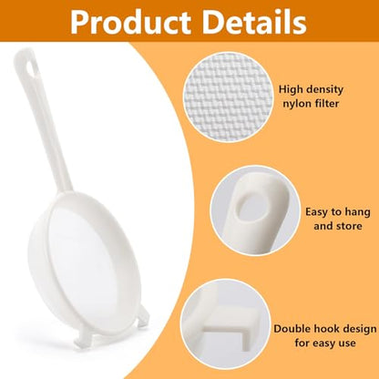 5Pcs Kefir Strainer Set, Plastic Nylon Mesh Strainers with Handle Double Ear Fine Mesh Colander Flour Sifter for Yogurt Baking Kitchen Kefir Tea Juice Pasta（5 Sizes）