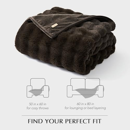 EverGrace Faux Rabbit Fur Bubble Throw Blanket, 50"x60", Dark Brown - color: Dark Brown, size: 50"x60"