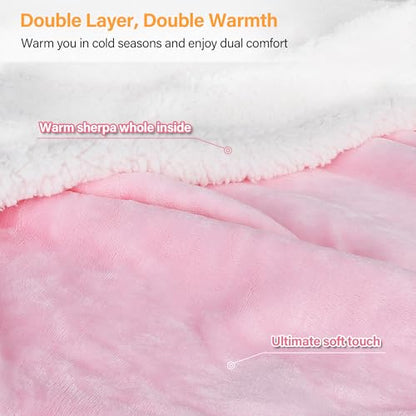 Catalonia Sherpa Wearable Blanket with Sleeves Arms,Super Soft Warm Comfy Large Fleece Plush Sleeved TV Throws Wrap Robe Blanket for Adult Women and Men Pink - color: Pink, size: Standard Pocket
