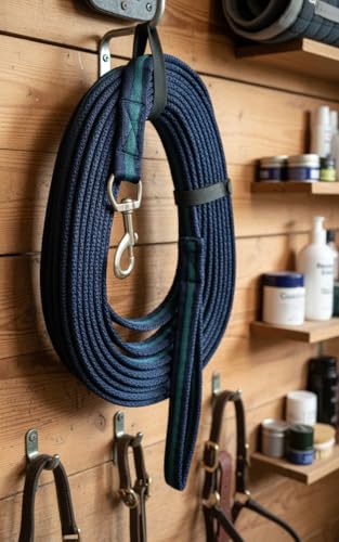 Soft Padded Lunge Line Rein Lead for Horses 27ft Long Looped Handle Swivel Clip (Navy/Green) - color: Navy/Green