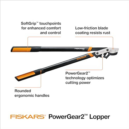 Fiskars 32” PowerGear2 Garden Bypass Loppers, 2" Cut Capacity Tree Trimmer | Tree Branch Cutter for Thick Branches, Multiplies Cutting Power for Less Effort, Steel Blade with Low-Friction Coating - style: 32 in