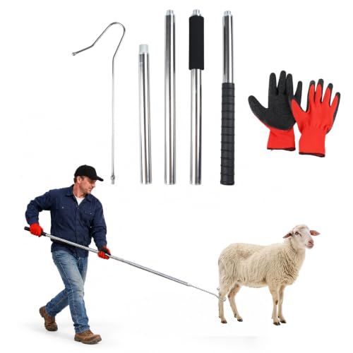 304 Stainless Steel Goat Sheep Catcher Hook, 44-75 Inch, Foam Grip & Gloves