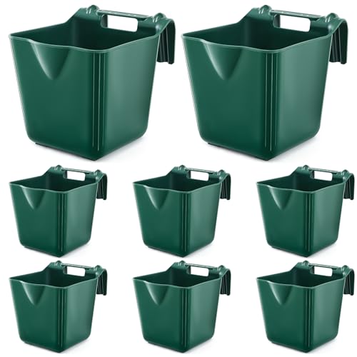 8 Pcs 15 Quart Plastic Hook Over Horse Feed Bucket for Stall Fence, Green - color: Green