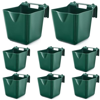 8 Pcs 15 Quart Plastic Hook Over Horse Feed Bucket for Stall Fence, Green - color: Green